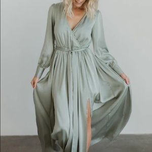 Jenna Sage Satin Maxi Dress (XS)